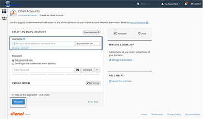 create your own cpanel email address