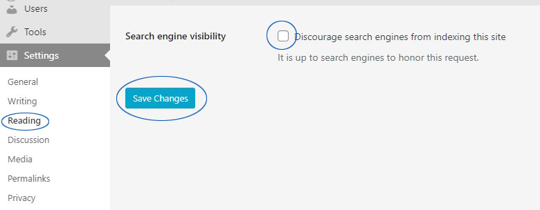 disable the discourage search engines check box in wordpress