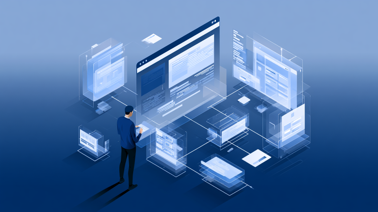 a photo of a modern website surrounded by neatly organized data connections, structured information blocks and subtle schema-style network
